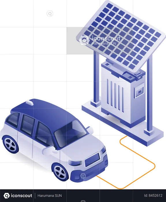 Electric car charging with solar panel energy  Illustration