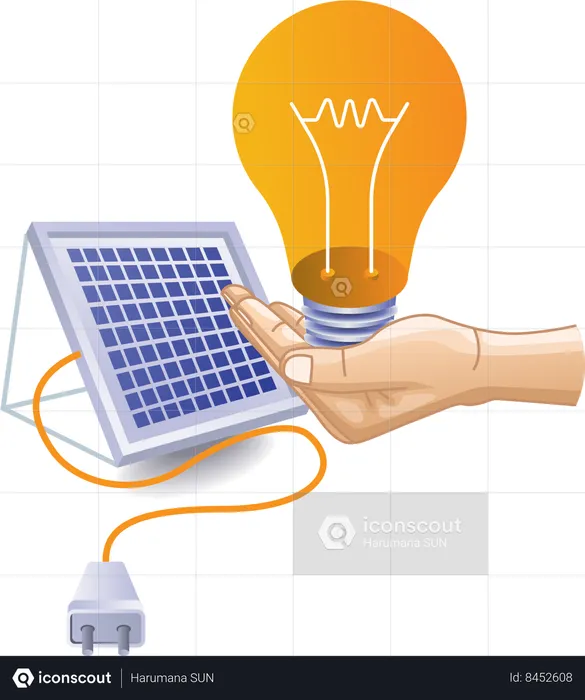 Electric lights with solar panel energy eco green  Illustration