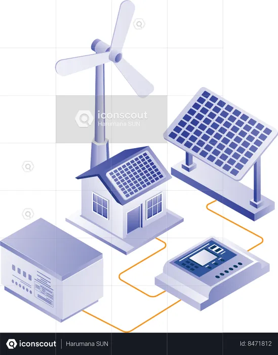 Electrical energy with solar panels  Illustration