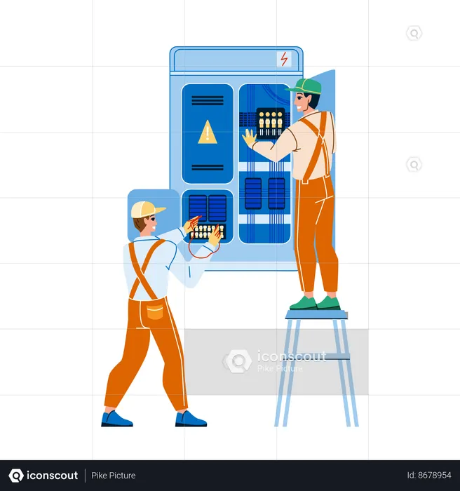 Electrical Engineering Cabinet Workers  Illustration
