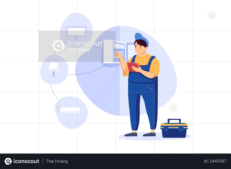 Electrician checking connection  Illustration