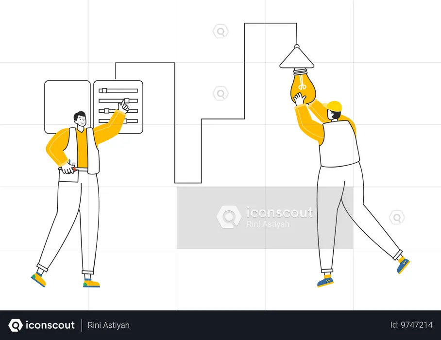 Electrician checking light  Illustration