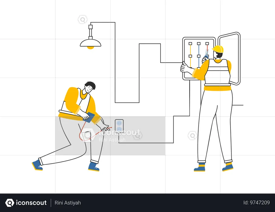 Electrician checking power panel  Illustration