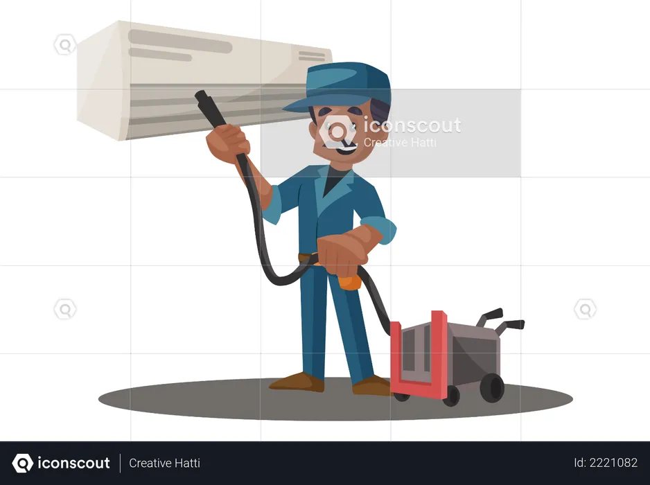 Electrician cleaning ac with vacuum cleaner  Illustration