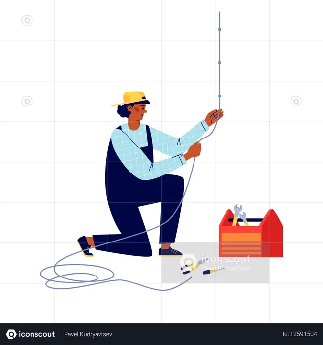 Electrician connecting wiring  Illustration