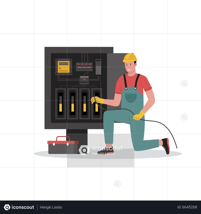 Electrician doing power maintenance  Illustration