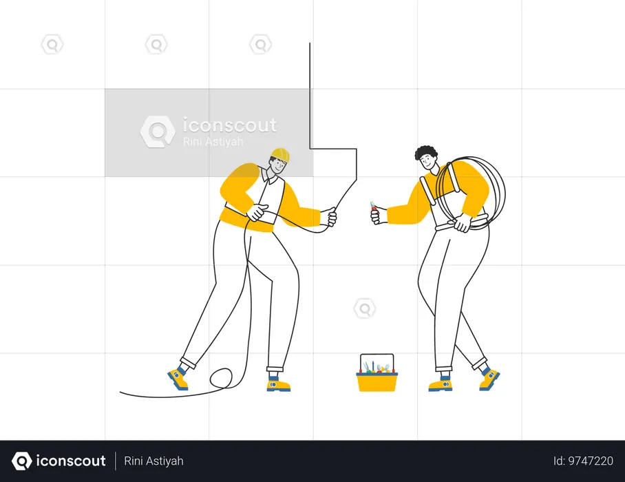 Electrician doing wiring work  Illustration