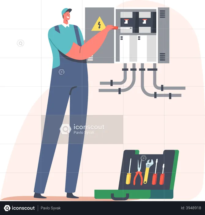 Electrician fixing issue with meter  Illustration