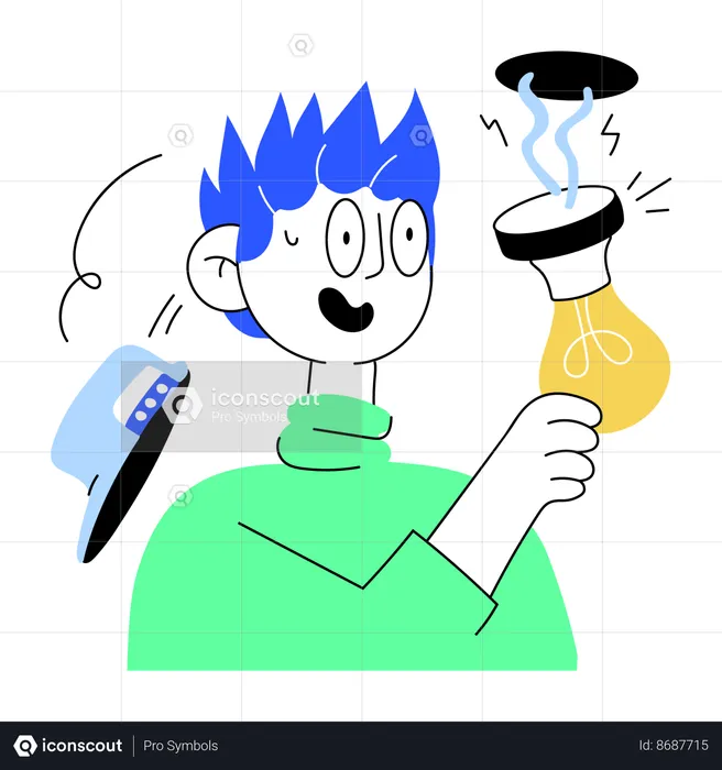 Electrician get Electric shock from light bulb  Illustration