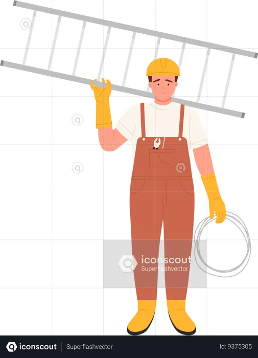 Electrician Holding Ladder  Illustration