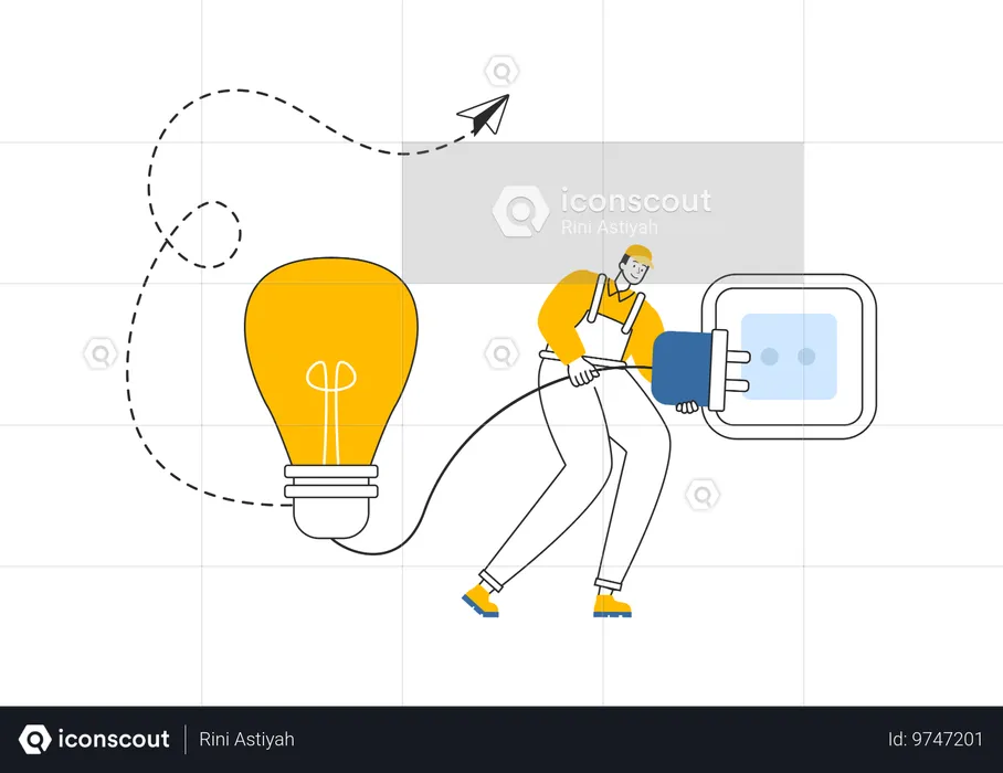 Electrician holding plug for plugin in socket  Illustration