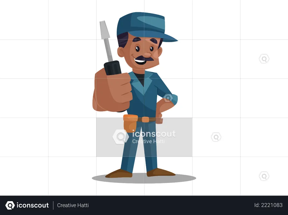 Electrician holding Screwdriver  Illustration
