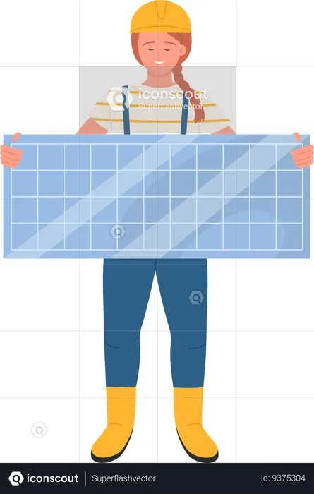 Electrician Holding Solar Panel  Illustration