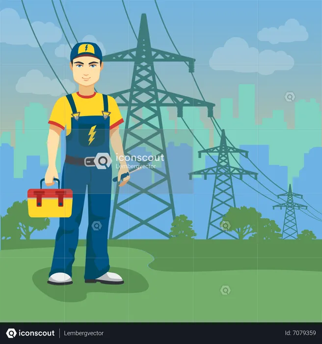Electrician holding tool kit  Illustration