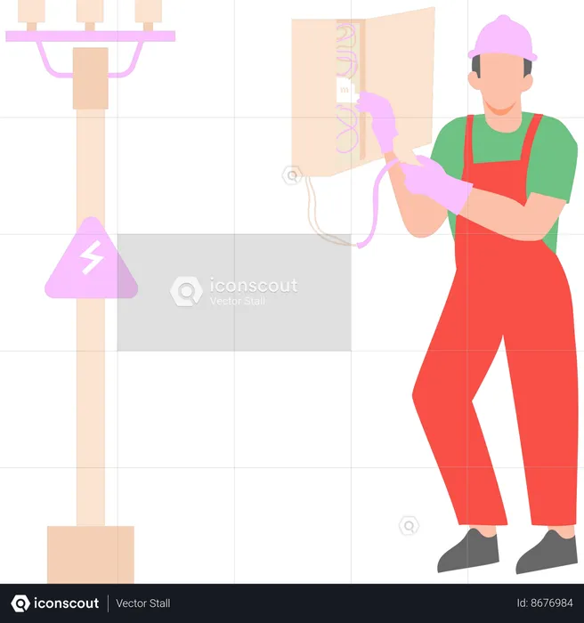 Electrician is repairing the street light  Illustration