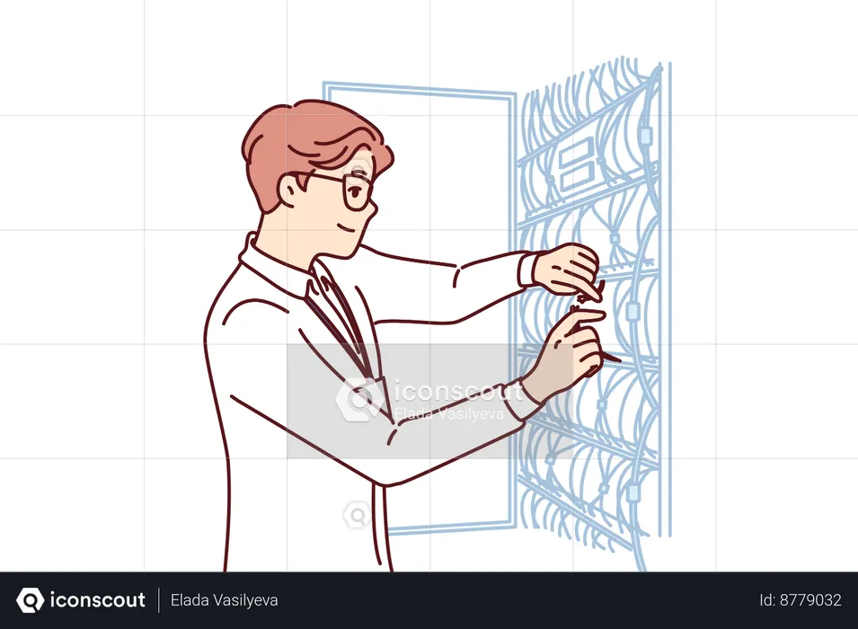 Electrician is setting up electrical wires  Illustration