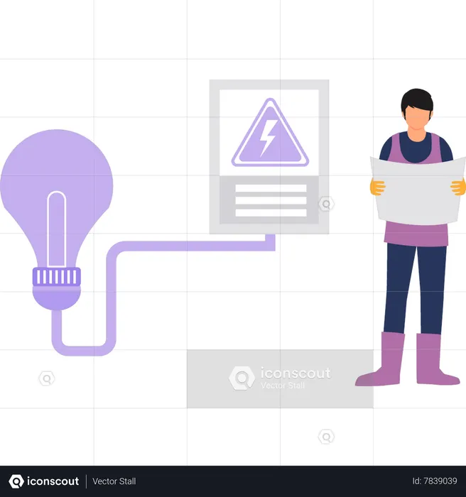 Electrician looking at blueprint  Illustration