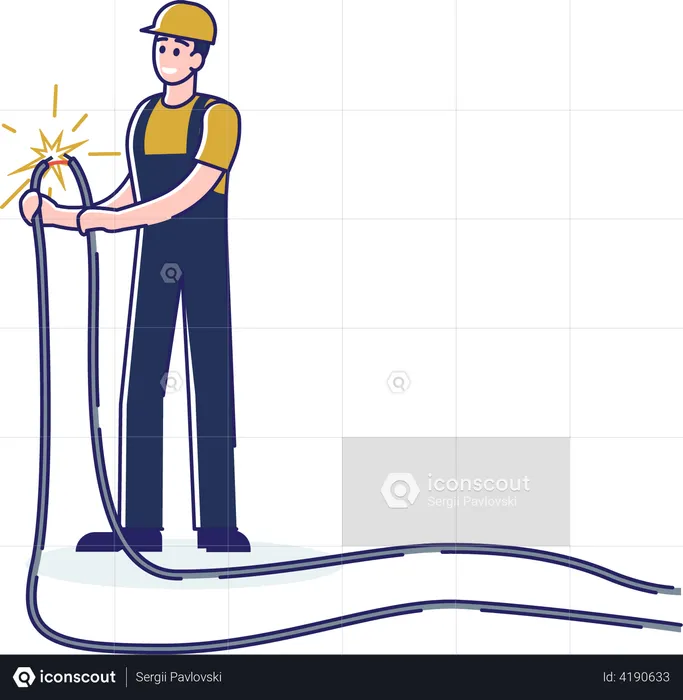Electrician man repair high voltage wire  Illustration