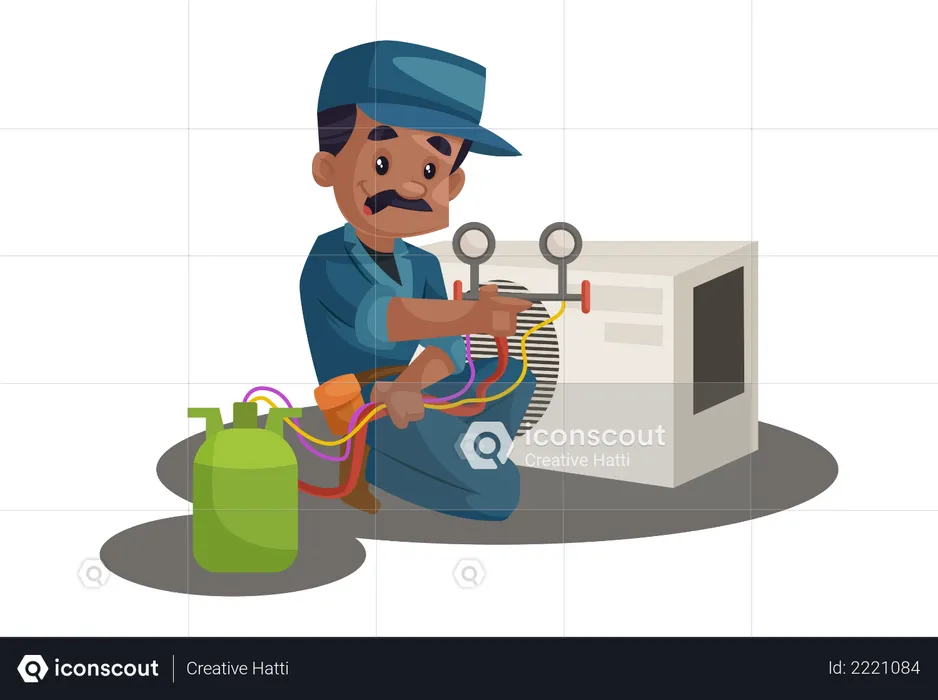Electrician repairing cooler  Illustration