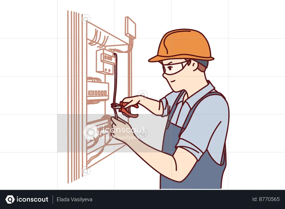 Electrician repairs power supply  Illustration