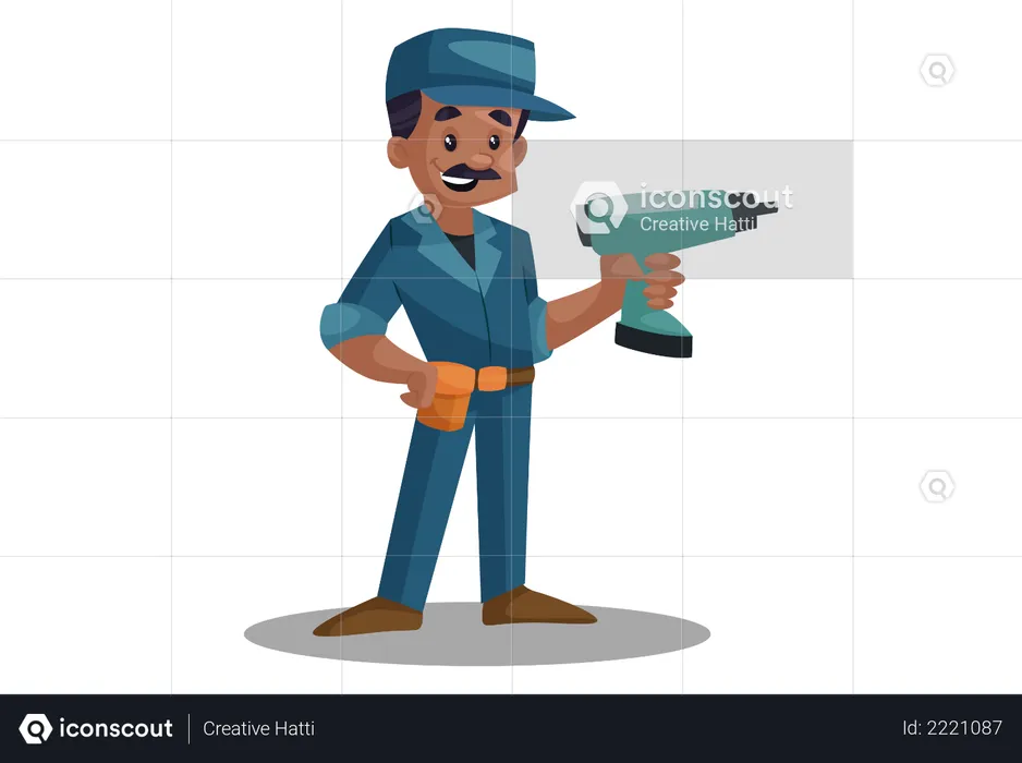 Electrician with drilling machine  Illustration