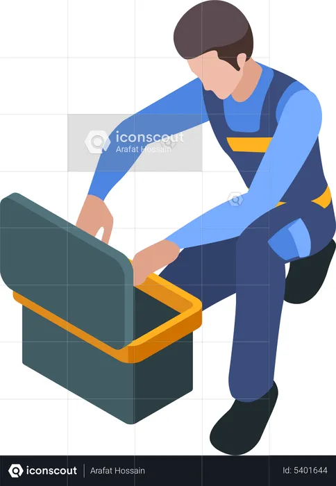 Electrician with toolbox  Illustration