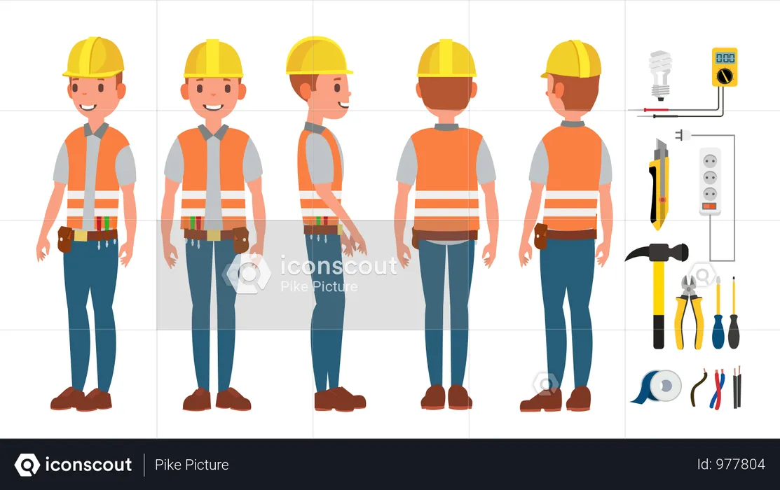 Electrician Worker Male Vector  Illustration