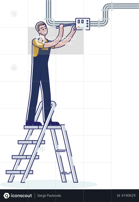 Electrician worker man working with electric meter  Illustration