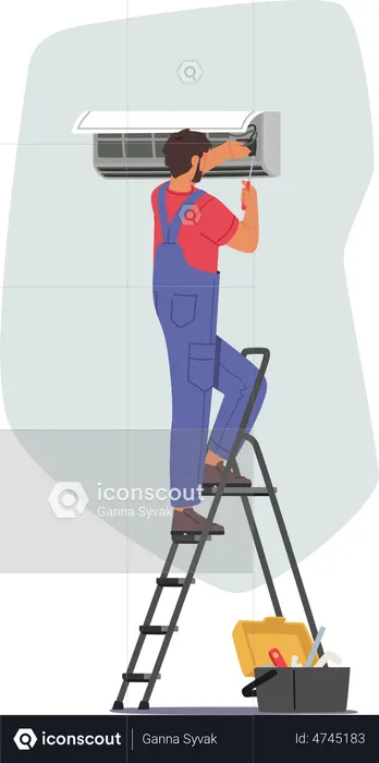 Reparación de electricista acondicionador roto  Ilustración