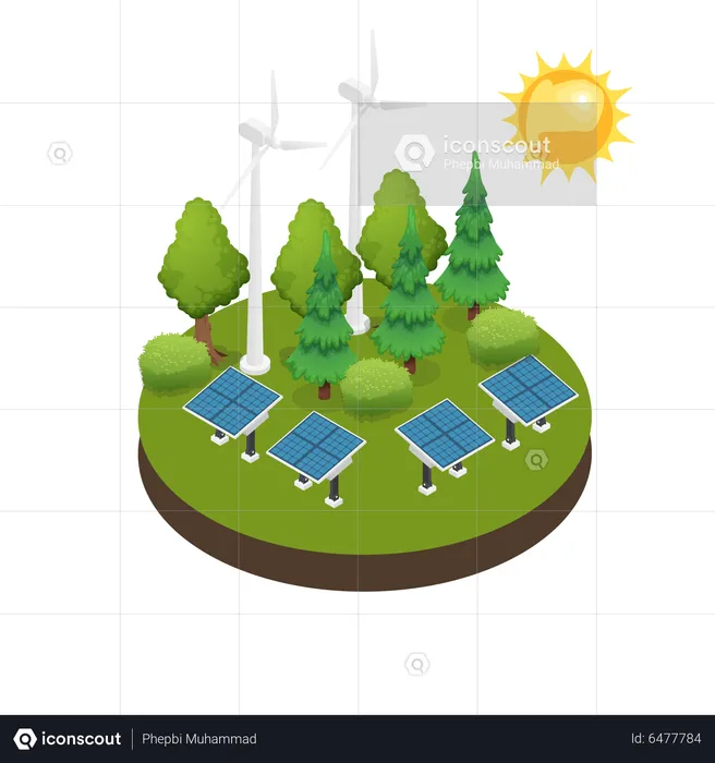 Electricity generating through solar panel  Illustration