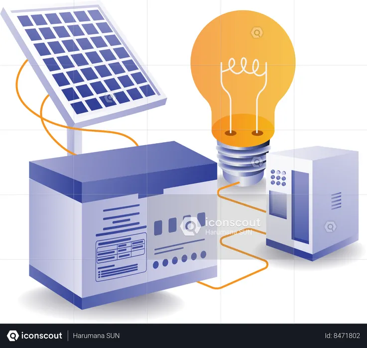 Electricity with solar panel energy  Illustration