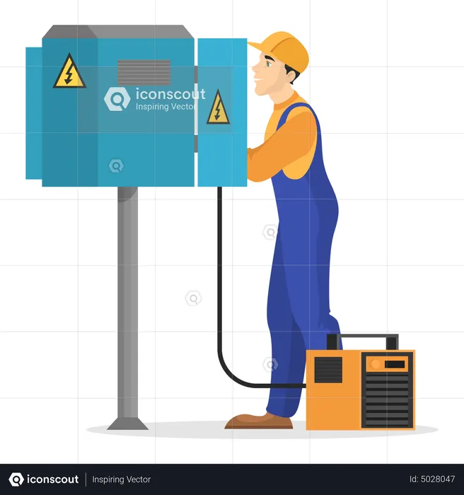 Electricity worker in the uniform repair electrical element  Illustration