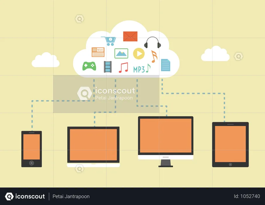 Electronic Device Can Download File And Another Entertainment From Cloud Server  Illustration