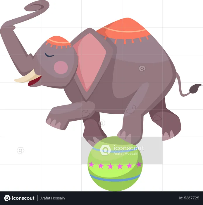 Elefante en pelota  Ilustración