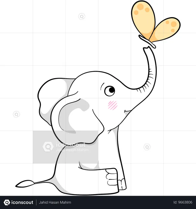 Elefante fofo brincando com borboleta  Ilustração