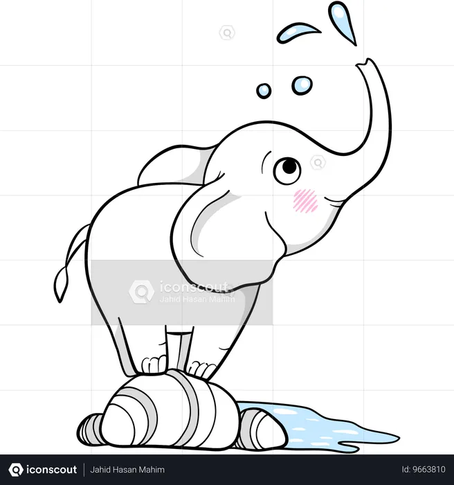 Elefante fofo curtindo com água no lago  Ilustração