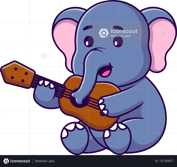 Elefante tocando la guitarra  Ilustración