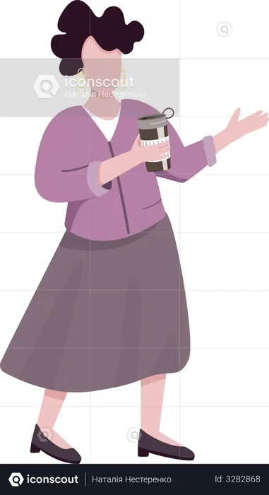 Elegant adult woman with thermo mug  Illustration