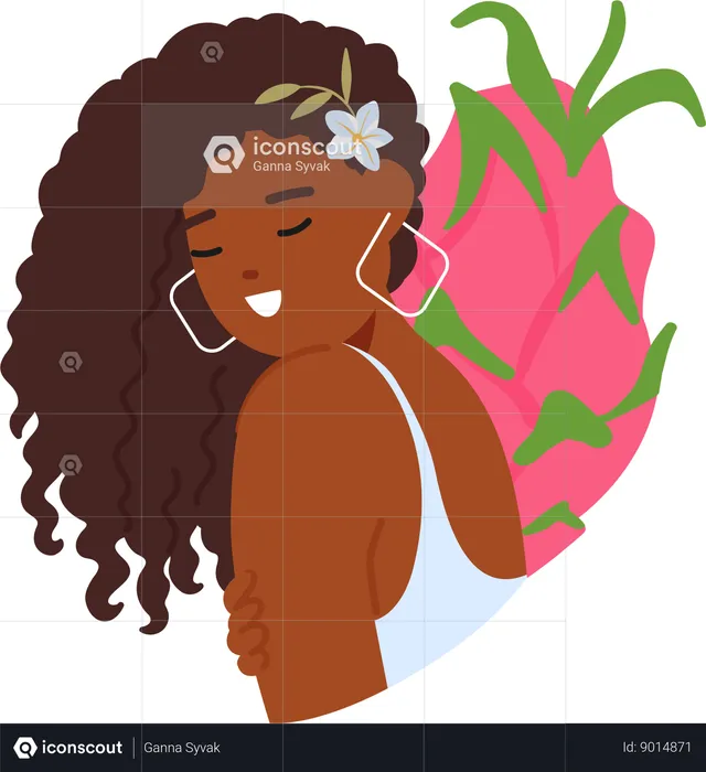 Elegant Black Woman With Vibrant Flower Nestled In Hair  Illustration