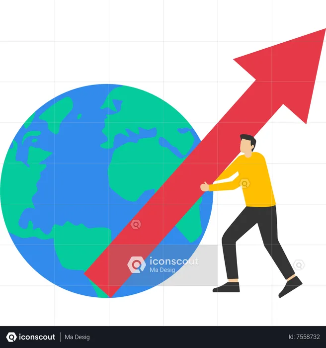 Elegant businessman worker with globe planet and up arrow  Illustration