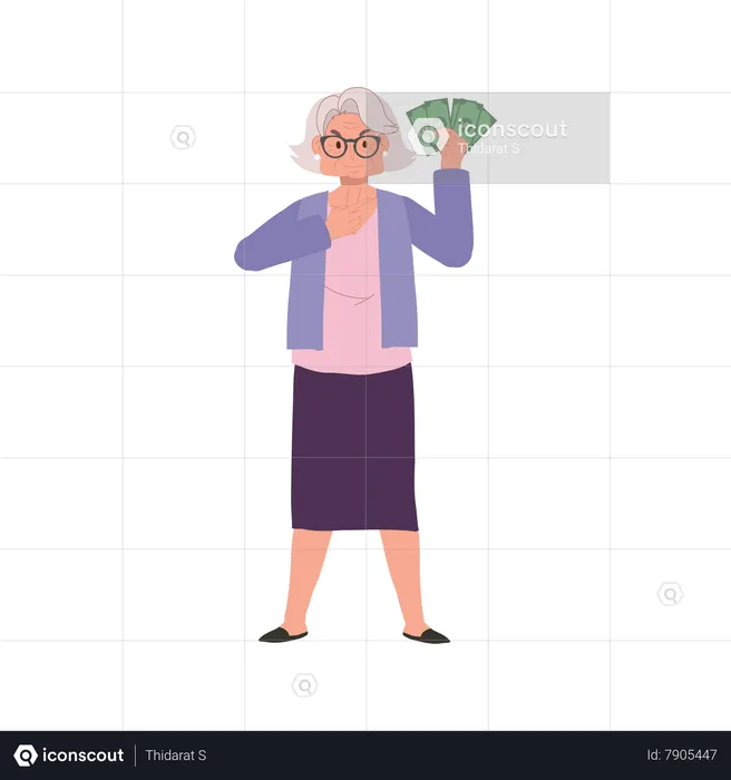 Elegant Elderly Lady Showing Retirement Funds  Illustration