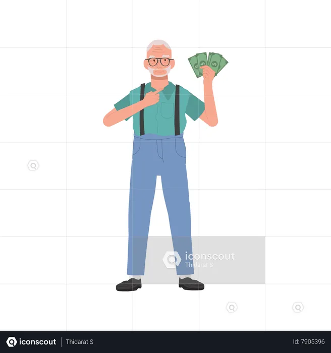 Elegant Elderly man Showing Retirement Funds  Illustration