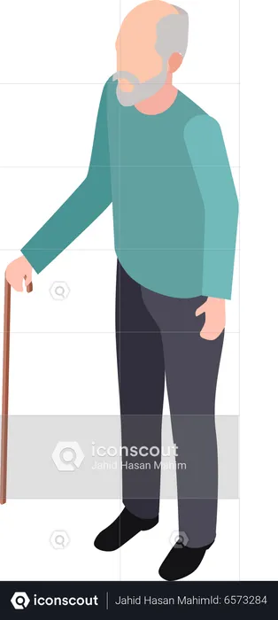 Elegant senior man with walking stick  Illustration