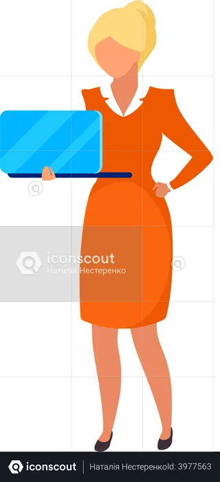 Elegant woman holding laptop  Illustration
