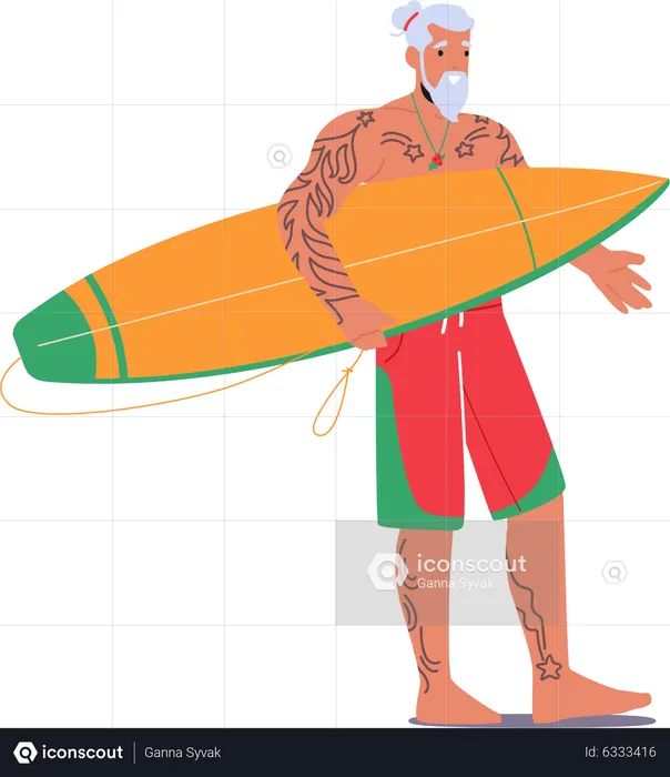 Elegante suporte de Papai Noel com prancha de surf  Ilustração