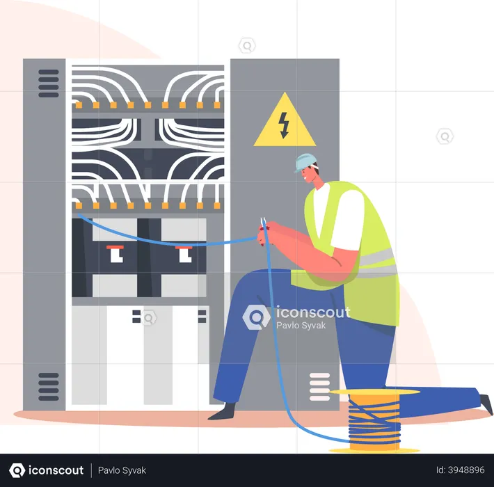 Elektriker behebt Probleme mit dem Kabel  Illustration