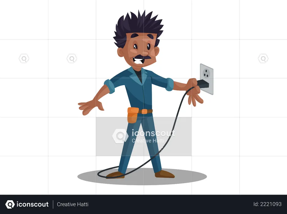 Elektriker bekommt Stromschlag von Steckdosenleiste  Illustration