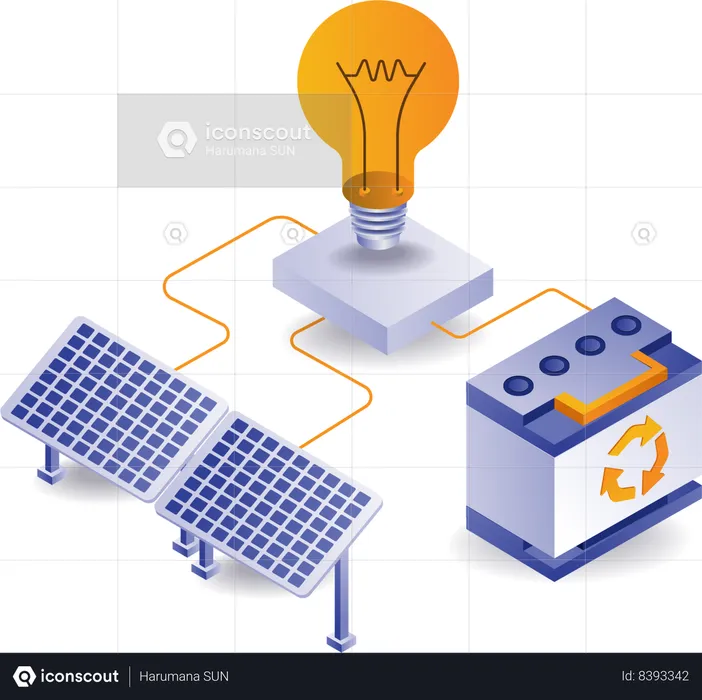 Eletricidade produzida dentro do painel solar  Ilustração