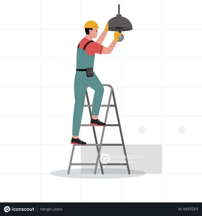 Eletricista consertando lâmpada  Ilustração