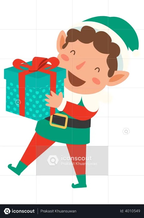 Elf holding gift box  Illustration